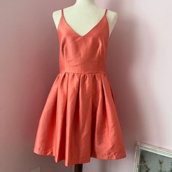 NWOT ASOS Girls On Film Fit & Flare Cross Back Coral Dress Size 8 - Picture 1 of 5